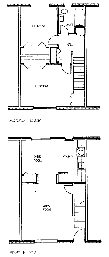 Floor plan for 2 beds, 1 bath, 1009 sqft